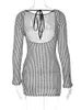 Casual Dresses White Black Striped Knit Bodycon A-line Dress Women Elegant Long Sleeve O-neck Backless Nightclub Mini Party Short Vestido