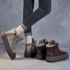 Stiefel Birkuir Winter Schneestiefel für Frauen Plüsch in den Schuhen Schnürung Reißverschluss Flats Knöchelstiefel echte Lederstiefel Luxus Damenschuhe Schuhe