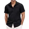 Camisas casuais masculinas primavera e verão camisa de cor sólida macio algodão cardigan botão de manga curta negócios top playeras para hombres