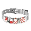 Corrente série de natal aço inoxidável malha ajustável pulseira diy cristal papai noel slide contas charme pulseiras para mulheres jóias l24