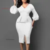 Designer dresses D354 Amazon European and American Women's V-neck Bubble Sleeve Split Dress Office Pencil Dress African Dress