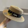 Chapeau de soleil plat de luxe avec lettres imprimées, chapeaux de pêcheur pour femmes, chapeaux de paille à large bord de plage d'été, chapeau haut de styliste