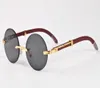 Wood Solglasögon för män Kvinnor Nya mode Buffalo Horn Glasögon Rimless Round Clear Lenses Wood Frame Sun Glasses8644847