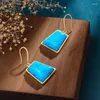 Dangle Oorbellen Klassieke Stijl Oud Goud Ambachtelijk Ingelegd Met Turkoois Voor Vrouwen Eenvoudig Vierkant Blauw Eardrop Klassieke Bruiloft Sieraden