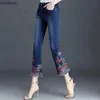 Pantalones vaqueros de mujer Primavera Verano Mujer sueltos Casual cintura alta bordado Jeans Mujer algodón estiramiento Denim Flare pantalones hasta el tobillo JeansC24318