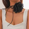 Anhänger Halsketten Luxus Große Rose Blume Choker Halskette Frauen Floral Samt Stoff Lavicle Kette Einstellbare Hals