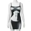 Casual Dresses Frauen Sexy 3D-Körperdruck Spaghettiträger Bodycon Minikleid 2024 Frühling Ärmellos Patchwork Party Clubwear Y2K Straße