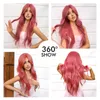 Perucas sintéticas longas perucas onduladas de água sintética melancia vermelho rosa peruca de cabelo com franja lateral para meninas e senhoras uso diário festa cosplay 240328 240327