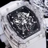 Richa Milles Fully Transparent Crystal Glass Case Mens Automatic Mechanical Watch Hollowed Out Luminous Tape Light Personality