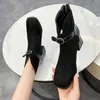 HBP Non-Brand Wildleder-Mode-High-Heel-Stiefel mit eckiger Zehenpartie und Reißverschluss hinten für Damen, klobige Stiefel im Großhandel für Western-Cowboystiefel
