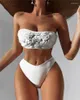 Kvinnors badkläder 2024 Stylish White 3D Flower Swimsuit 2st Bikini Swimming Suits