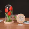 Fleurs décoratives SWEETOME tulipe cadeau veilleuse anniversaire pour femmes enfants avec fleur artificielle couverture en verre décoration