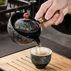 Teaware Sets Household Filter Tea Maker Black Porcelain KungFu Set 360 ° Rotating Overglazed Color Figure One Pot 4 Cups