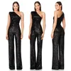 Elegante Preto Champange Macacão Vestidos de Baile Sexy Um Ombro Lantejoulas Bodysuit Romper Macacões Multi Cores Calças S S S s