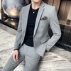 JacketPants Fashion Mens Pure Color Leisure Suits Gray Blue Black Slim Fit Men Business Banquet Suit Set Plus Size 6XL 7XL240318