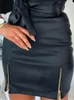 Gonne Mini gonna in pelle PU vita alta sottile stile cerniera femminile aderente streetwear fasciatura sexy ufficio primavera nero