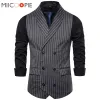 Vests Mens Waistcoat Stripe 격자 무늬 형식 정장 조끼 남성 패션 캐주얼 이중 가슴 소매 소매 남자 남성 사업 정규 드레스 조끼