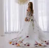 Princess A-line Prom Dress 2024 Long Puffy Sleeves Flowers Lace Embroidery Tulle Women Formal Prom Birthday Gown Robe De Soiree vestidos de fiesta