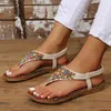 Sandalen Vrouwen Boheemse Kralen Slippers Zomer Mode Strass Lichtgewicht Platte Outdoor Romeinse Strand Casual Schoenen Slippers