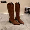 Boots Western Cowboy Knee High Boots Vintage Pointed Toe Female 2023 Thick Heels Ladies Cowgirl Knight Boot Women Autumn Winter Shoes