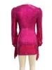 Casual Dresses Bright Pink Evening Party Dress Women Pleated Sexy Deep V Sequin Bodycon Mini Long Sleeve Elegant Princess Clown Outfits