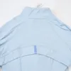 Camiseta de academia de verão Casa de fitness feminino Lu Sports Jacket com zíper com nervuras de nylon respirável Tops de alta elasticidade