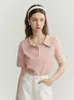 FSLE Women T-shirt Loose Short Sleeve Cotton Shirt Solid Color Women Tops Office Lady Commute Summer Polo Collar Tees 240308