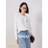 Toyouth Women Tees Autumn Long Sleeve Round Neck Loose T-shirt Söt kanintryck 100% Cotton Casual All Match Basic Tops 240311