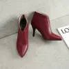 Сапоги New Wine Red Women Winter Antrable Boots Thin High Heels Shoes Short Boot