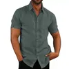 Men's Casual Shirts Fashion Brand Shirt Mens Band Collar Blouse Button Down Loose Party T Dress Up Short Sleeve Tops