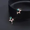 Серьги-гвоздики из стерлингового серебра 999 пробы с пятиконечной звездой для женщин с зеленым бриллиантом и цирконием для ушей, ювелирные аксессуары, подарок