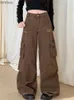 Jeans pour femmes 2023 Cyber Y2K Streetwear Vintage marron Baggy déchiré jean pantalon pour Gothes femmes jambe large Harajuku mode dame pantalon ample C24318