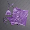 Maillot de bain trois pièces en velours Jacquard pour femmes, Bikini, à la mode, jupe de bain, 2024