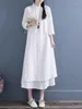 Casual Dresses NYFS 2024 Spring Autumn Womens Vestidos Robe Elbise Loose Plus Size Cotton Linen Double Lay Long Dress