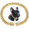 Hundehalsbänder, Ketten für kleine, mittelgroße und große Hunde, Katzen, Goldkette, Diamant-Kubanerhalsband mit Design, sichere Schnalle, Haustier-Halskette
