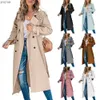 معاطف الخندق النسائية معطف Windbreaker Fashion Long Pocket Lindbreaker على الطراز البريطاني على طراز Office Office Knee Long Coat Wearl2403