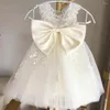 Girl Dresses Ivory Lace Flower Tulle Puffy With Satin Bow Sleeveless Kids Birthday Ball Gowns Princess First Communion