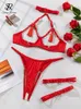 Set di reggiseni SINGREINY Reggiseno erotico con nappa da donnaSlip Abiti con cavezza incrociata Lingerie skinny Scava fuori Crothc aperto Biancheria intima sexy