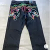 Y2K Retro High Street Tiger Jeans European och American Street Hip-Hop Mens Slim Dark raka långa byxor Jeans för kvinnor 240311