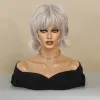 Wigs NAMM Short Pink Silver Wigs for Black Women Daily Cosplay Natural Straigh Hair Bob Wig with Bangs Heat Resistant Synthetic Wigs