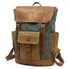 School Bags Oil Wax Canvas Leather Backpacks Unisex Waterproof Rucksacks 15 Inch Laptops Daypacks Large Capacity Vintage Mochilas Travel Bac