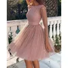 Casual Kleider Streetwear Süße Rosa Midi Kleid Weibliche Sommer Abend Party Vestidos Frauen Spitze Pailletten