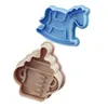 Moules de cuisson 4pcs bébé jouets 3D poussette cheval de troie bouteille forme biscuits moule biscuit timbre cadeau toast fondant outils de décoration