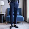 Mens Striped Suit Pants Elastic 2024 Autumn New Social Casual Trousers Slim Fit Suit Pants Business Office Wedding Men Clothing 240318