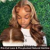 Perruque Lace Closure Wig Body Wave sans colle, cheveux naturels respirants, pré-coupés HD Swiss 5x5, à reflets, pour femmes