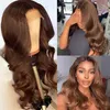Synthetic Wigs 13x4 Chocolate Brown Colored Lace Front Human Hair Wigs For Women HD Transparent Body Wave 360 Full Lace Frontal Wig Pre Plucked 240328 240327