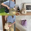 Shoulder Bags Solid Color Pleated Bucket Bag Casual Korean Style PU Leather Drawstring Handbags Texture Office Worker