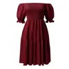 Casual Dresses Solid Loose Fit Short Women Flowy Pleated Stretch Dress Off Shoulder Summer Swing Beach Sundress Vestidos