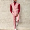 Ternos feitos sob encomenda rosa notch lapela colete calça 2 pçs duplo breasted casamento fino ajuste noivo smoking terno masculino baile de formatura blazer ternos masculinos