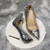 Buty veowalk lustro kobieci seksowne kolce spiczaste palce stiletto pompki błyszczące bling na wysokim obcasie buty imprezowe 8 cm 10 cm 12 cm